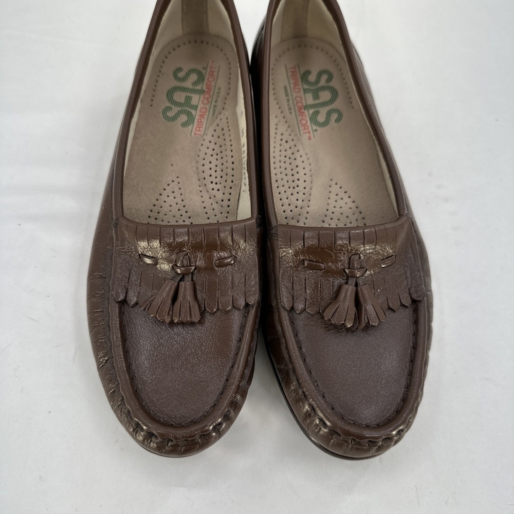 SAS Kiltie Loafers Womens 6M Dark Brown Tassel Leather Shoes Slip-On Moccasin